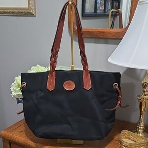 Dooney & Bourke Black and Brown Tote with Braided Leather Handles